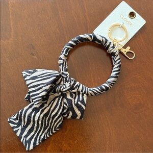 Clover Black & White Zebra Print Wristlet Key & Card Holder